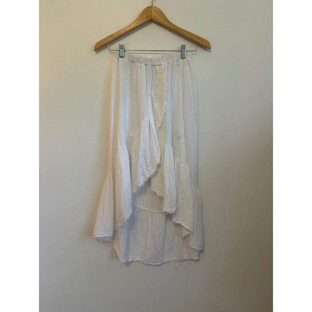 Stark X White Cotton Gauze High Low Ruffle Skirt | Size Small - Picture 1 of 8
